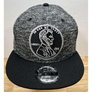 New Era American Penny One Cent Logo 100% Wool‎ SnapBack Cap Hat 9Fifty Black